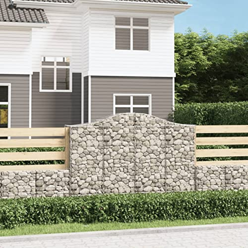 ShCuShan Gabion Basket Arched 200 x 50 x 140/160 cm Galvanised Iron Gabion Wall Wire Mesh Stone Basket Galvanised Iron Stone Basket Wall Support Wall for Outdoor Spiral Planter
