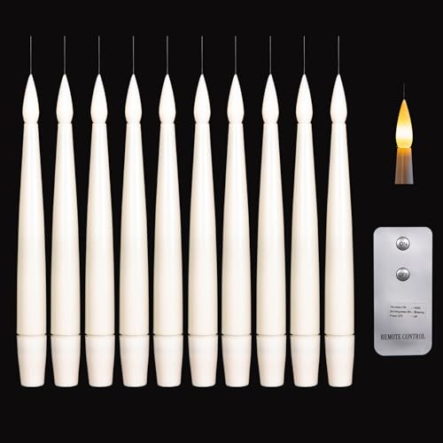 Set of 10 15cm Floating White LED Battery Candles in Warm White with Remote Control