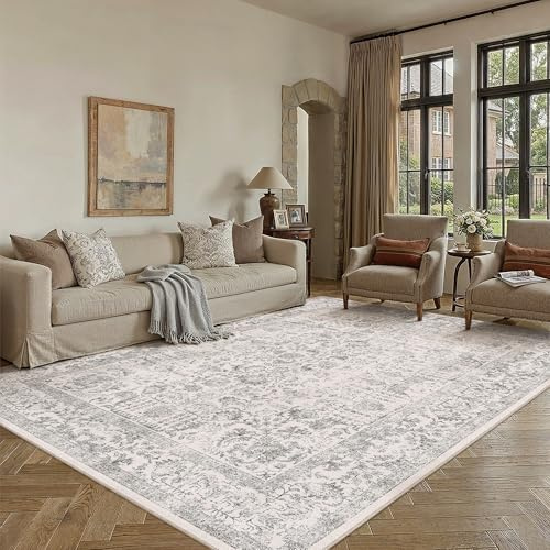 HUGEAR Vintage Vardagsrum Matta 180x270cm Grå Tvättbar Stor Mattor | Halkfri,Sovrumsmatta Rug,Sovrum,Kort Lugg Carpet,Matsal Rugs,Kontor Carpet,Barnrum,Inomhusbruk Golvmatta
