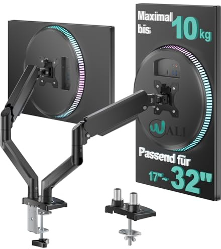 WALI Dual Monitor Stand for 17-32 inch Computer Screens, Dual Monitor Arms for 2 Monitors Holds up to 10 kg, Height Adjustable Gas Spring Dual Monitors Mount, VESA 75x75/100x100mm (GSMP002N), Black