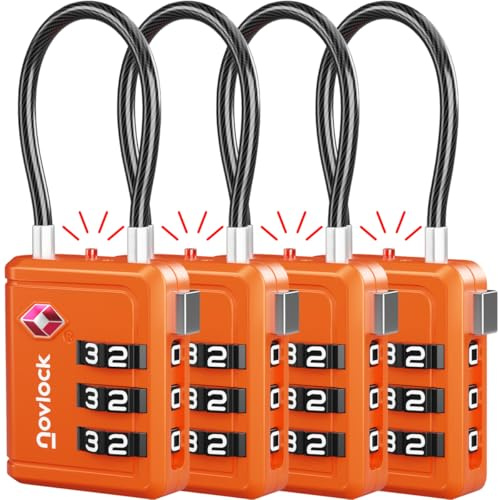Cadenas TSA avec Indicateur d’Ouverture – pour Valise, Bagage Cabine, Sac à Dos – Acceptés pour les Voyages en Avion – Lot de 4, Orange