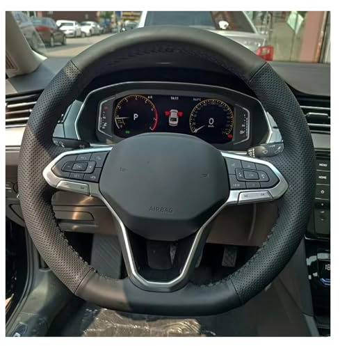 Bil ratt täcka För VW För Passat B8 2019-2022 För Golf 8 2020 2021 2022 Rattskydd Wrap Bil Rattskydd konstläder Rattöverdrag Bilar(Black Thread)