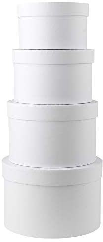 Oairse Round Gift Boxes with Lids Florist Hat Boxes for Arrangements White Flower Box Set of 4 Nesting Gift Box with Lids for Flowers Arrangements Empty Bridesmaid Wedding Birthday Party Favor