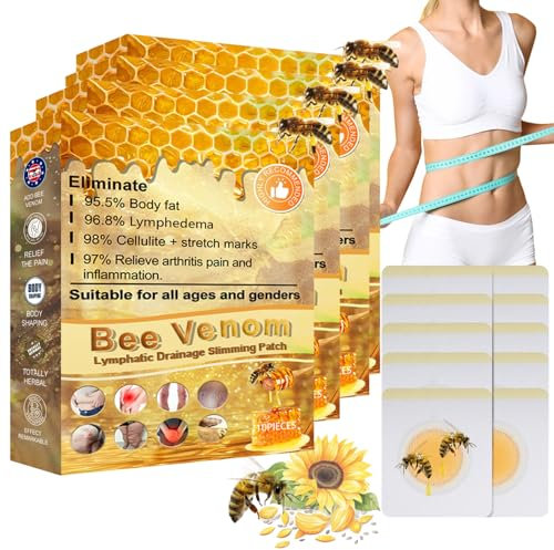 40PCS Bee Venom Patches, Bee Venom Lymphatic Drainage Patches - Natural Body Shaping Stickers for Waist & Legs, Detoxifying Wellness Patche for Women/Men, Sleep-Friendly Body Management Kit