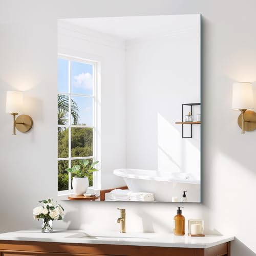COFENY Specchio Senza Cornice, 90 × 70 cm Specchio da Parete Rettangolare con Bordi Lucidi, Specchi in Vetro HD, Specchio da Bagno Infrangibile per Bagno, Camera da Letto e Soggiorno