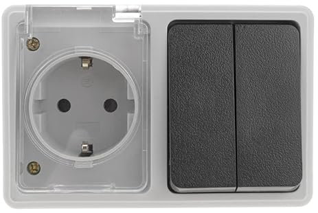 Base Schuko estanca con doble interruptor, ideal para entornos húmedos y exteriores, proporciona seguridad y control eléctrico.
