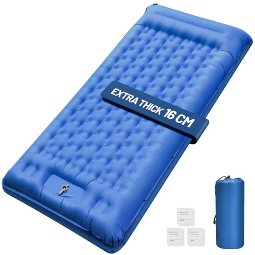 NAPASA Camping Mat, 16CM Ultralight Inflatable Sleeping Pad with Built-in Foot Pump, Double Joinable, Compact, Waterproof for Backpacking, Hiking, Tent Trap Traveling