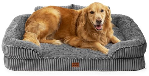 EHEYCIGA Cama Perro Ortopédica Grande 106x76 cm, Sofá Cama con Respaldo Alto, Colchón Perro Viscoelastica Impermeable, Funda Lavable, Gris