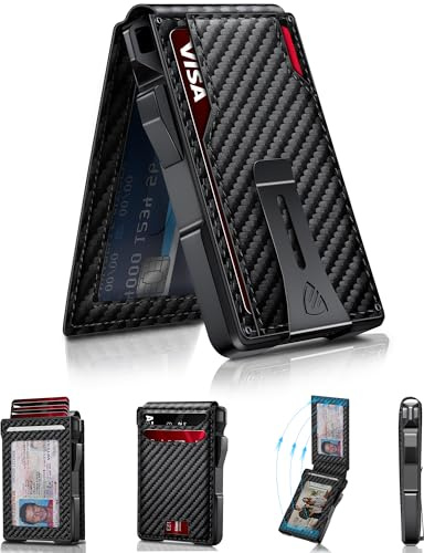 RUNBOX Wallet for Men, Mens Minimalist Wallet Holds 14 Cards, Compact Pop Up Wallet with Dual ID Windows & Money Clip, RFID Blocking Flip Up Card Holder, Metal Aluminum Credit Card Case Bifold Wallet