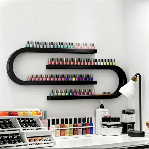 Estante de exhibición de esmalte de uñas montado en la pared en forma de U, estantes organizadores de metal para aceites esenciales, perfumes, cosméticos, salón, tienda de belleza, almacenamiento en