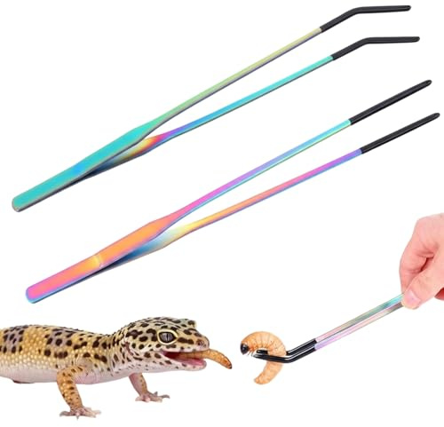 Wvbzf 2-Piece Snake Feeding Tongs, Reptile Feeding Tongs Set with Straight and Curved Tips for Reptile Care and Handling