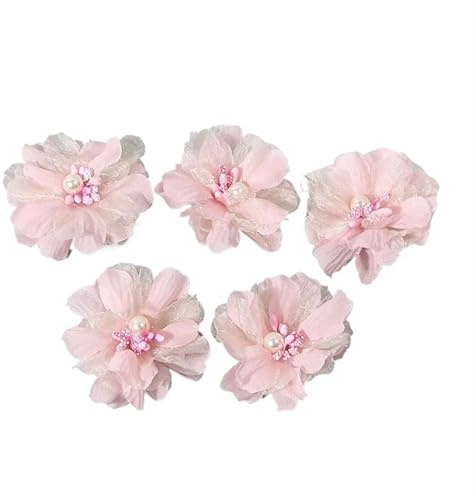 Chiffong blommor 2/5 stycken chiffong konstgjorda blommor garn falsk för heminredning bröllop dekoration gör-det-själv brud hår kläder krans tillbehör (ljusrosa, 5 st)