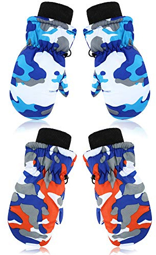SATINIOR 2/6 Pairs Winter Snow Mittens Kids Toddlers Waterproof Warm Ski Gloves for Boys Girls Children Toddlers Baby(2 Pair,3-5 Years,Blue, Orange)