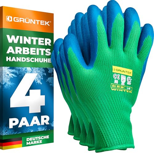 GRÜNTEK Winter-Arbeitshandschuhe Wasserdicht, Gefüttert mit Thermo-Innenfutter - Latex Gartenhandschuhe Winterschutzhandschuhe | Schutzhandschuhe, Kälteschutz Grip für Garten, Arbeit, Baustelle
