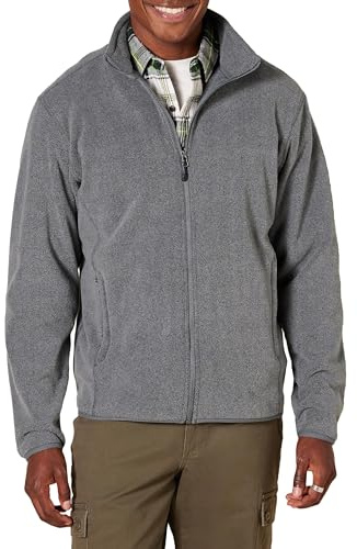 Amazon Essentials Herren Fleecejacke mit durchgehendem Reißverschluss (in Big und Tall erhältlich), Dunkelgrau Meliert, XXL