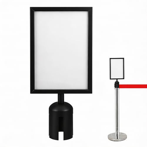 Alipis Poster Stand, Sign Holder, A4 Vertical Sign Frame for Retractable Belt Post, Universal Metal Poster Display Stand for Queue Line, Airport, Hotel and Bank, Black