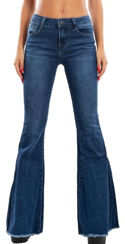 Toocool Jeans für Damen, elastisch, Pfotenabdruck, Elefant, Flare Glocke WT-835, blau, S