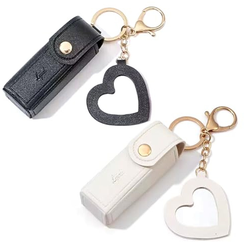 2 Pcs Étui Rouge à Lèvres avec Miroir - Porte Clef et Support de Baume de Voyage 9 * 3cm (Noir+Blanc)