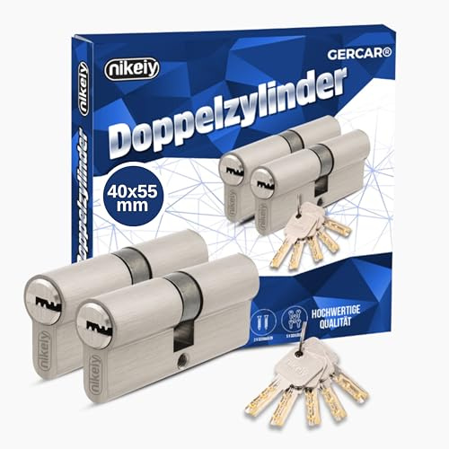 GERCAR Pro - Juego de 2 cilindros de cierre de perfil, 40/55, macizos, cierre simultáneo, cilindro doble, cerradura de cilindro, latón mate, incluye 10 llaves reversibles, longitud 95 mm, A: 40, B: 55