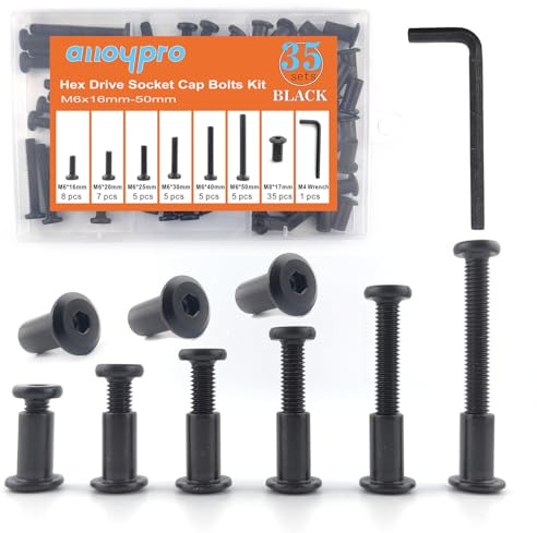 Black M6 Hex Drive Socket Cap Bolts Screws Kit,30-Sets Binding Post Screws Socket Cover Connecting Bolt Fixing Post Screw for Furniture Chair Crib Table Cabinets,M6x16mm/ 20mm/ 25mm/ 30mm/ 40mm/ 50mm