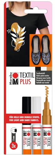 Marabu Textil Painter Plus, 3 ljusa och mörka färger, tygmärkpenna med 3 mm spets, tvättbar upp till 40 °C efter fixering, 01180000000081, flerfärgad, en storlek
