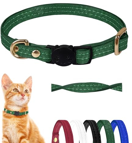 Collier Chat Anti-Étranglement en Cuir d'agneau – Sécurité Maximale avec Boucle Amovible – Design Élégant, Souple et Confortable – Accessoire pour Chat – Vert
