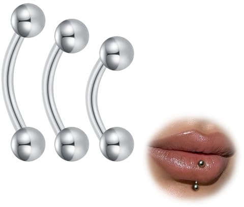 ESHIONER G23 Titanio Piercing Sopracciglio Piercing a Banana Curvo Bilanciere Rook Piercing Ombelico Verticale Labret Piercing Uomo Donna Argento 6mm 8mm 10mm 16G 3 Pezzi