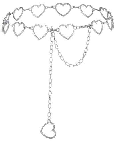 YQQYG Silber Gürtelkette Bauchkette, Waist Chain Verstellbare Hängende Schmuck Gliederkette Taillenkette Hohl-Design Herzform Kettengürtel