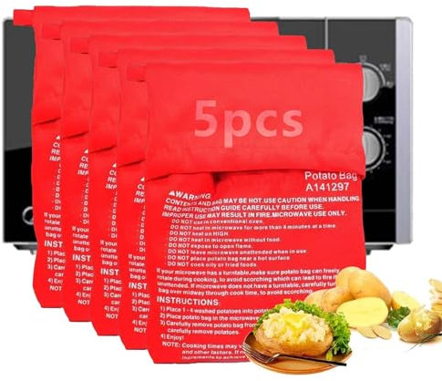 5Pcs Sac Cuisson Pomme,Terre Micro Ondes Cuit Pomme,Sac Pomme de Terre,Sac de Cuisson de Pommes,Terre au Micro-Ondes,Lavable et Réutilisable Sac de Cuisson Micro - Ondes