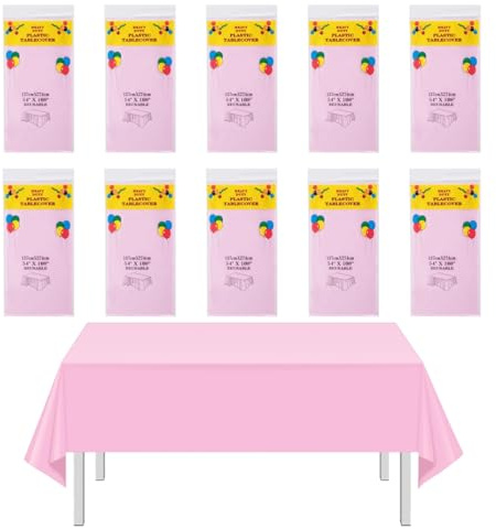 CEILIWEN Confezione da 10 tovaglie in plastica rosa, 274 x 137 cm, rettangolari, per feste, matrimoni, picnic, uso interno ed esterno