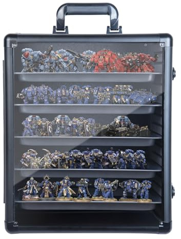 CROFEYTY Miniatures Storage Case Modular Miniatures Transport Case with 5 Trays,Miniatures Carrying Transport Display Storage Case Aluminum Alloy Frame (Black)
