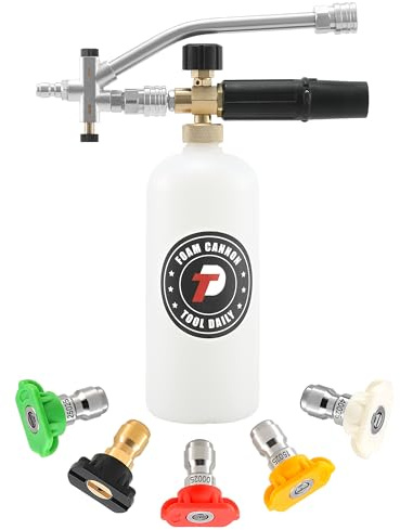 Tool Daily Foam Cannon with Dual Connector Accessory, 1/4 Inch Quick Connector, 5 Pressure Washer Nozzle Tips, 1 Liter