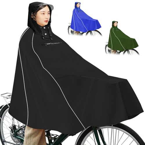 Andake Bicycle Poncho Waterproof Cycling Rain Poncho Lightweight Compact Reusable with Viewing Window Unisex Raincoat Get Off Work and School (UK, Alpha, One Size, Regular, Regular, Black)