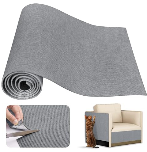 Tappeto Tiragraffi per Gatti Autoadesivo, 200x40cm Protezione Divano Graffi Gatto,Tagliabile DIY Climbing Cat Scratcher per Divani, Mobili e Pareti (Grigio chiaro)