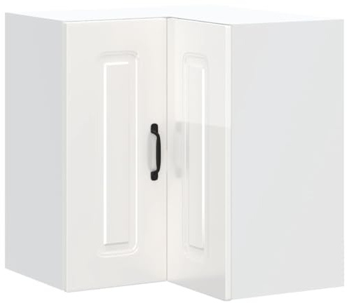 Tomostar Meuble d'angle Haut de Cuisine, Armoire Suspendue Cuisine Armoire Murale d'angle Kalmar Blanc Brillant 57 x 57 x 60 cm