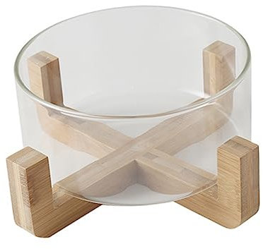 Warmhm Ciotola Insalata Vetro Borosilicato Trasparente con Base in Legno Antiscivolo Termica per Frutta Verdura e Noodle