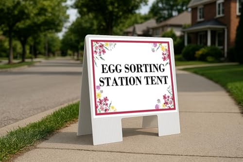 Egg Sorting Station Tent Spring Flowers Plum Pink A-Frame Double Sided 23x23 in. sign