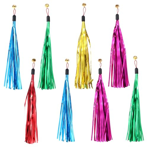 Eldraqth 8 Pcs Cat Wand Toy Replacement with Bell Metallic Foil Tassel, 9 Inches Interactive Wand Toys for Indoor Cats for Most Cats Chase Exercise with Kitten (Multi Colored)