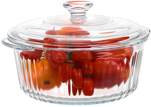Lurrose Casseruola Rotonda in Vetro Borosilicato 2,4l con Coperchio Trasparente, Teglia Profonda per Forno e Cucina, Pirofila Multiuso per Stufare e Brasare