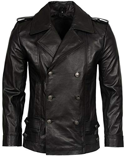 Giacca da Uomo in Pelle di Vacchetta Nera Militare Classica XS