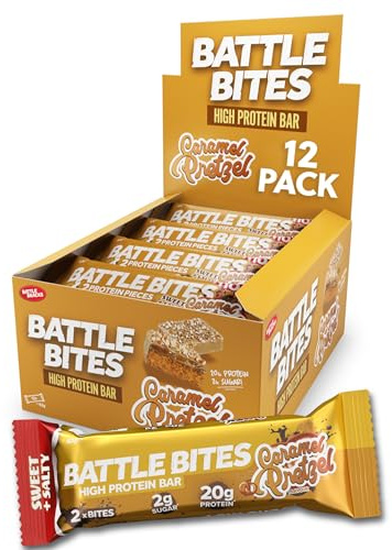 Battle Bites High Protein and Low Carb/Sugar Bars 12 x 62 g - Caramel Pretzel