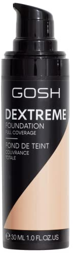 GOSH Dextreme Full Coverage Foundation 30ml I flüssiges, feuchtigkeitsspendendes Make-up für makellosen Teint I veganes Gesichts-Makeup mit hoher Deckkraft I Pickel & Augenringe abdecken I 002 Ivory