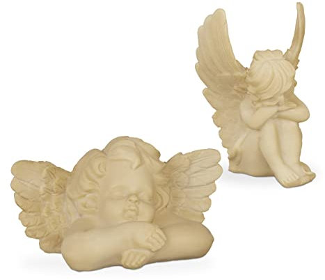 Relaxdays Gravgel uppsättning av 2, ängfigur, vädertålig, frostsäker, grävsmycke, skyddsängel, konststen, kräm