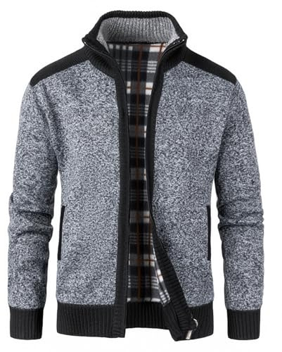 KTWOLEN Cardigan da Uomo Lavorato a Maglia con Cerniera Intera Giacca Stand Collare Classico Felpa Manica Lunga Giacca Pullover con Zip Invernale, A-Carbone, XXL