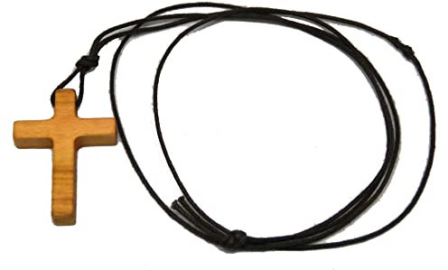 GTBITALY 10.805.90 Collier avec croix en bois d'olivier, pendentif unisexe, homme, femme, communion, confirmation, paix, esprit saint 3,5 cm