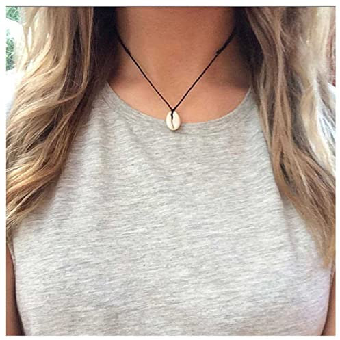 Cimenexe Bohème Muschel Anhänger Halskette Cowrie Choker Halskette Kette Schwarz Leder Choker Halskette Schwarz Verstellbar Halskette Schmuck Für Frauen Und Mädchen Geschenke