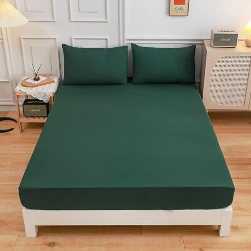 spannbettlaken Topper Spannbetttuch Bettlaken Jersey Matratzenhöhe bis 30 cm Jersey spannbettlaken für Boxspringbett Wasserbett 80x200cm Dunkelgrün