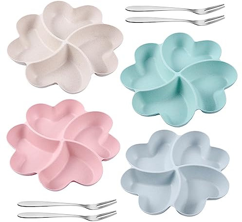 SXCCNW 4 PCS Snack Tray,4 Compartment Snack Serving Platter with 4 PCS Fruit Fork for Family Restaurant Gathering Party, Fruit Dessert Snacks 23 cm X 3 cm