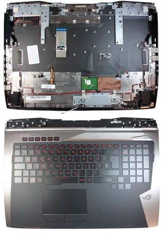 Power4Laptops Tysk med topcase och pekplatta svart ersättning laptop tangentbord kompatibel med Asus g701vi-ba011t