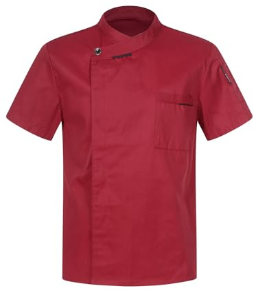 MSemis Unisexe Veste de Cuisine Professionnel Uniforme Manche Courte Blouse De Travail Col Mao Veste de Chef Chemise de Travail Eté pour Cuisinier Serveur Hôtel M-4XL